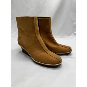 Timberland Wedge Boots Womens Tan Suede Zipper 2.5" Heel Pull On Shoe Sz US 8.5